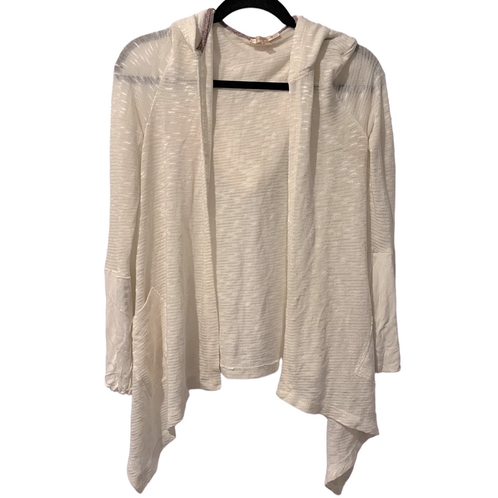 Cozy Essential Relaxed Fit Cream Cardigan with Hood and Pockets Size Small